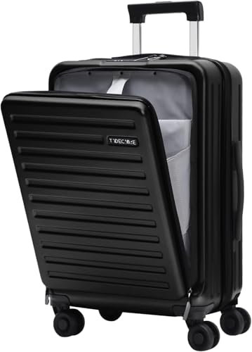 TydeCkare Handgepäck Koffer mit Laptoptasche mit Frontöffnung, 20 Zoll ABS+PC Leicht Hartschalenkoffer, TSA Schloss, YKK Reißverschluss, 4 360°Schwenkrollen, 6 Farben (Schwarz/M/45L)
