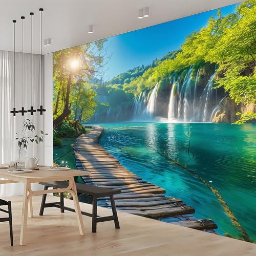 Fototapete Malerischer Wasserfall Auf Einer Holzbrücke 400x280 cm Tapete Fototapeten Vlies Tapeten Vliestapete Wandtapete Moderne Wand Schlafzimmer Wohnzimmer Wand tapete