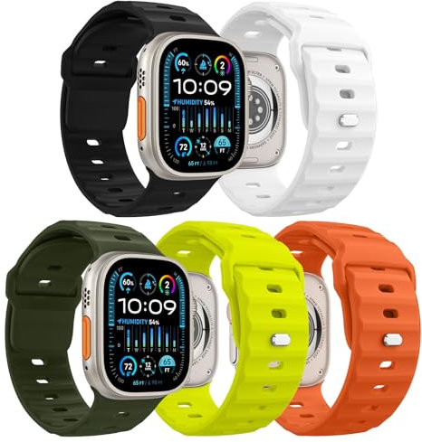 MoKo 5PZ Cinturino Ocean Compatibile con Apple Watch Ultra 2 49mm 46mm 45mm 44mm 42mm per Uomo Donna, Cinturini di Ricambio Sportivi in Silicone per iWatch Serie 10 9 8 7 6 5 4 SE Ultra 2 1,5 Colori E
