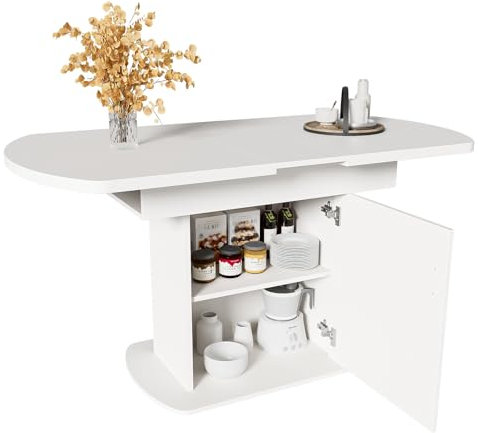 AXUTL Ausziehbarer ovaler Esstisch, L110/130*W70*H75cm,Esstisch mit Stauraum, Kaffee-Freizeittisch, moderner minimalistischer Esstisch, platzsparender multifunktionaler Esstisch, weiß+silberner Griff