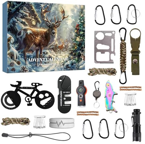 Survival Kit Adventskalender für Männer | Survival Tools Adventskalender für Erwachsene Teen | 24 Tage Weihnachten Countdown Kalender | 2024 Weihnachten Urlaub Geschenk für Outdoor