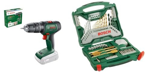 Bosch Home and Garden Cordless Combi Drill UniversalImpact 18 (without battery, 18 Volt System, in carton packaging) + 70-Pieces X-Line Titanium Drill and Screwdriver Bit Set (Wood, Masonry and Metal)