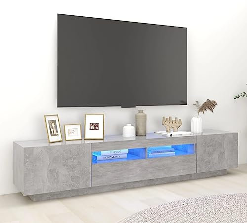 TJROO TV-Möbel für Schlafzimmer, niedrig, 200 x 35 x 40 cm, mit 2 Türen und LED-Lichtern, Möbel, TV-Ständer, HiFi-Tisch, Wohnzimmer, Grau, Beton, Sideboard aus Spanplatte
