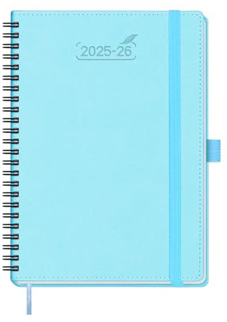 BEZEND Kalender 2025 2026 Wochenplaner A5,18-Monate Juli 25-Dez 26,Buchkalender Ringbuch PU-Leder Softcover 1 Woche 2 Seiten mit Stifthalter - Himmelblau
