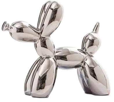 YOYUMI Galvanisiert Ballon Hund skulptur, Ornament, glänzende Keramikstatue für Wohnzimmer, Schlafzimmer, Schaufenster und Bürodekor, 22 x 18 x 8 cm, Silber