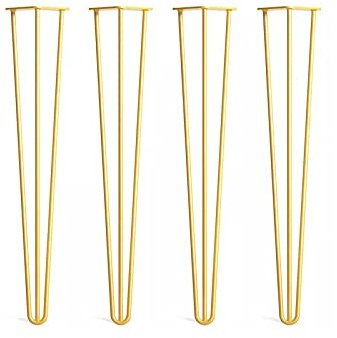 Lot de 4 pieds de meubles en épingle à cheveux en acier pour bureau, table à manger, meubles de style industriel, meubles modernes, pieds en métal robustes et élégants, 71,1 cm, pieds dorés