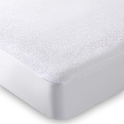 Lions King Size Mattress Protector - Extra Deep 30 cm Fitted Bed Cover, Ultra Soft Anti Allergy Premium Terry Cotton, Breathable, All Around Button Closure, White
