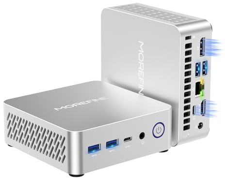MOREFINE M700 Mini PC, Ryzen 7 7735U (8C/16T, up to 4.75Ghz), Mini Desktop Computer 16GB DDR5 512GB M.2 NVMe SSD, Small PC Desktop Support 4k Dual Display WiFi6/BT5.2/USB3.2