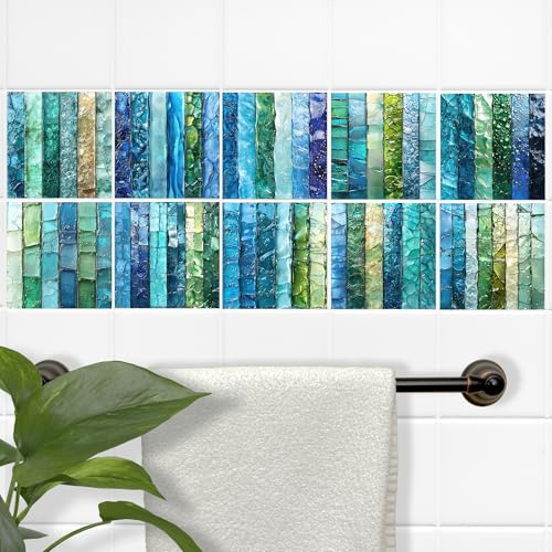 GRAZDesign Wasserdichte Fliesenaufkleber für Bad & Küche - Selbstklebend, Blauer Mosaik-Look - 20x25cm / 20 Stück