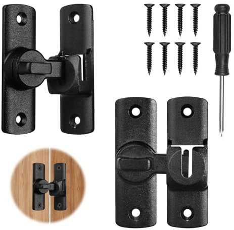 2 Pièces Serrure de Fermeture Verrou Porte, 90/180 Degrés Loquet de Porte Rabattable Verrou Serrure de Porte avec Vis, Coulissante Fermeture Porte pour Cuisines Fenêtres Portes de Jardin
