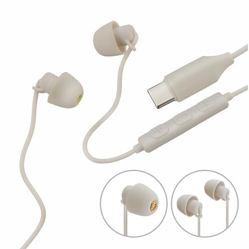 Hama In-Ear Kopfhörer „Calm“, Stereo Headset mit Mikrofon, Rufannahmetaste, USB-C-Anschluss und Knickschutz, 1,2 m Kabel, Beige