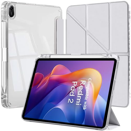 EspZanthic Custodia per Xiaomi Redmi Pad 2 11 Pollice 2025 con Portapenne, 6-in-1 Angoli di Visione Multipli Supporto a Forma di Y, Cover Trasparente Posteriore, Grigio