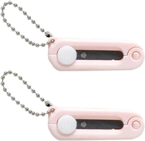 2 x rosa Schlüsselanhänger-Schere, Klappschere, sicher, tragbar, Reisen, faltbare Teleskop-Schneidertasche, Mini-Schere mit Schlüsselanhänger zum Schneiden, Scrapbooking, Basteln, Schneidewerkzeuge