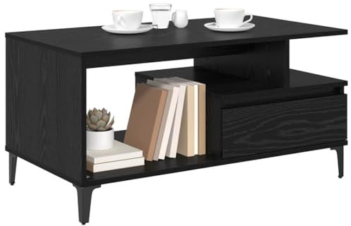 vidaXL Coffee Table Black Oak 90 x 49 x 45 cm Engineered Wood, Stylish Coffee Table, Modern Design, Functional Living Room, Minimalist Iron Leg, Practical Daily Use Piece