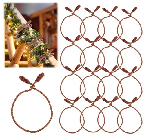 16pcs Christmas Garland Ties, 20 Inch Long Christmas Wreath Ties Holiday Flexible Garland Xmas Railing Clips Holder Hangers Reusable Decorative Banister Twist Tool for Party Home Decor (Brown)