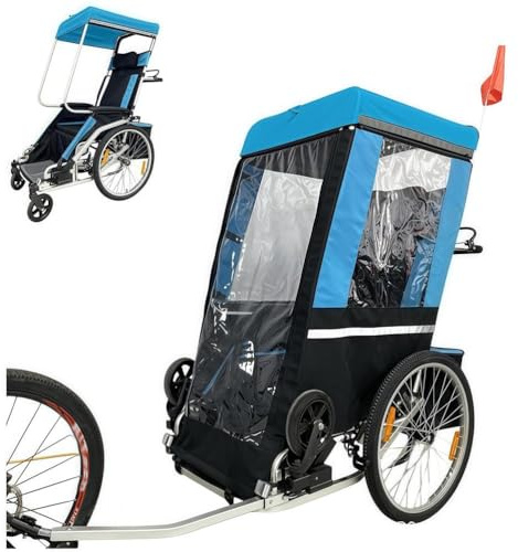 SAYEYBU FahrradanhäNger für Erwachsene, Multifunktionaler Fahrradwagen, HeckanhäNger aus Aluminium, mit StoßDäMpfer, TragfäHigkeit 90 Kg, für EinkäUfe, Rollstuhl, Picknicks und AusflüGe,Blau