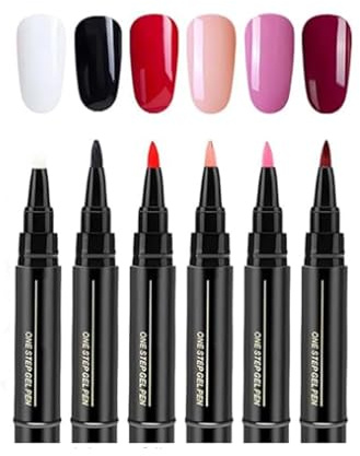 6 Pieces Nail Polish Pens Set, 3-in-1 Gel Nail Polish Pens, One-Step DIY Nail Polish Pens, Quick Drying Non-UV Gel Nail Pen, Portable Nail Art Pens for Girls and Women (A)