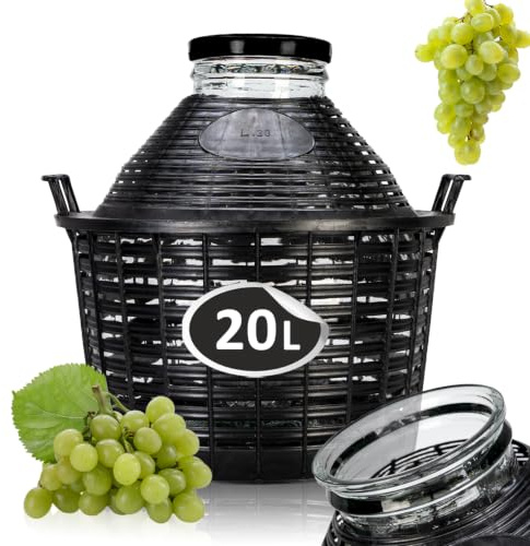 SUPERBUTELKI.PL Glasballon 20 L im Korb – Gärballon/Glasballon für Wein, Likör und Fermentation (20 L Weithals)