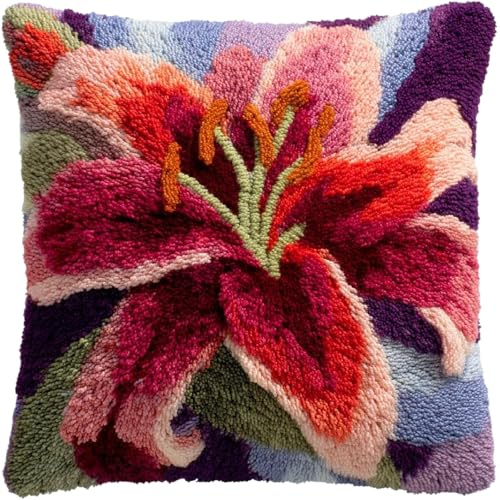 ZUHK Latch Hook Rug Kit - Pre-Printed Christmas Pattern, 17x17 Inch Easy DIY fit for Home Sofa Decoration (Lily)