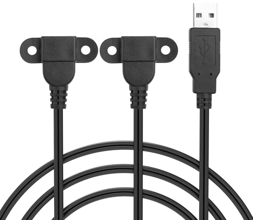 JSADZKJ USB to Dual Female Charging Extension Cable,USB 2.0 to Dual USB Female Screw-Mount Panel Cable,USB Type A 1-in-2-out Charging Cable for Desk Lamps,Fans,Power Banks-5Ft/1.5M