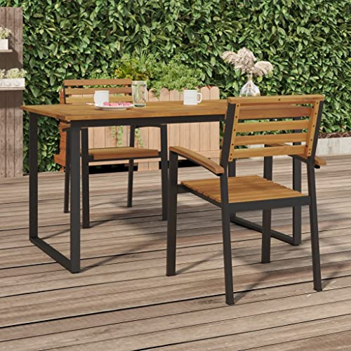 Domusverde Gartenstühle 2 STK., Gartenstuhl mit Armlehnen Stapelbar, Stapelstuhl Essstuhl Metallrahmen, Stapelsessel Stuhl, Massivholz Akazie Metall