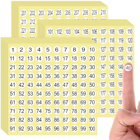 Nogeqi 4500 Stück Klein Zahlen Aufkleber 1-300, Mini Klebezahlen 10mm Runde Zahlenaufkleber Nummern Aufkleber Zahlen Sticker Aus Papier Für Ordner Sortieren Inventars Und Organisieren, 45 Blatt