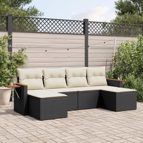 FWIKDUN Modular Patio Sofa Set 6 Pieces with Cushions and Storage, PE Rattan Garden Furniture Set, Outdoor Sofa with Cushions