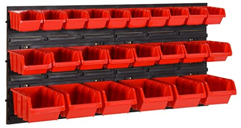 UBVNFGMK 26-TLG Stapelboxen-Wandregal Rot & Schwarz 77x39cm Polypropylen – Sichtlagerkästen für Werkstattregal