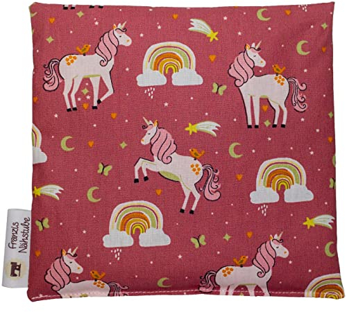 Franzis Nähstube 20x20cm Dinkelkissen Einhorn in 100% Baumwolle I Körnerkissen Dinkel 20x20 für Mikrowelle I Wärmekissen, Dinkelkernkissen, Nackenwärmekissen
