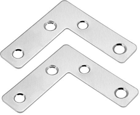 uxcell Placa plana en forma de L, 50 mm x 50 mm, acero inoxidable 304 ángulos de reparación de soportes para esquinas, paquete de 10