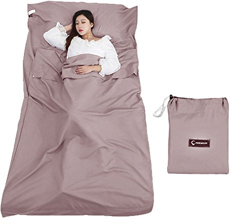 Queta Hüttenschlafsack Schlafsack Reiseschlafsack mit Tragetasche Ideal für Innen Hostels Berghütten Jugendherbergen Camping Outdooraktivitäte usw. (Braun)