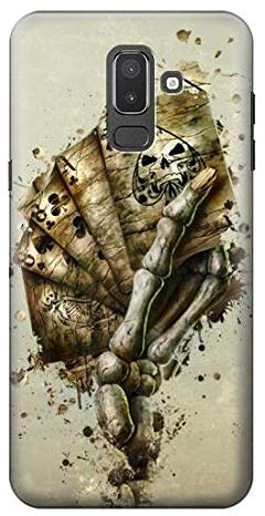 Innovedesire Skull Card Poker Hülle Schutzhülle Taschen für Samsung Galaxy J8 (2018)