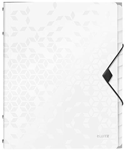 Leitz A4 Ordnungsmappe für bis zu 200 Blatt, 12 Fächer mit Taben zur Ordnung des Inhalts, Gummibandverschluss, Perlweiß, WOW, 46340001