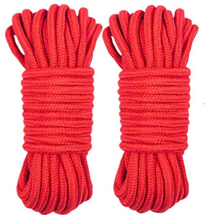 LVE 2Pack 10 M/33 Feet 8 MM All Purpose Rope Soft Cotton Rope Cord Thick Cotton Twisted Cord (Red)