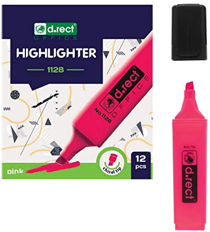 D.RECT 1128 - Evidenziatore con punta obliqua, 12 pezzi, colore: Rosa