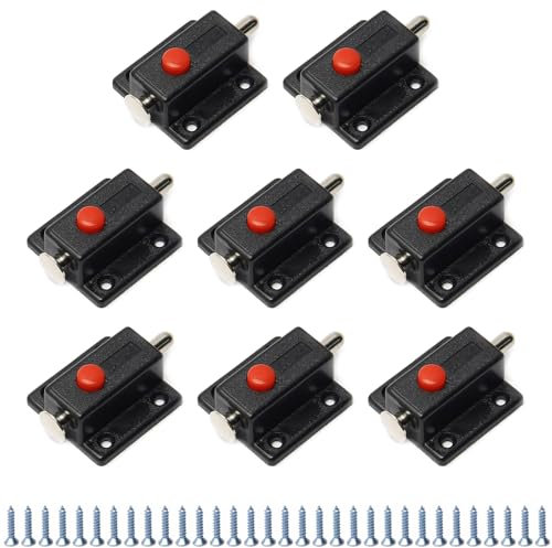 MroMax 8Pcs Spring Loaded Press Button Door Gates Security Latch Sliding Lock Barrel Bolt Black ABS with Cover