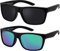 La Optica B.L.M. Herren Sonnenbrille UV400 Männer Sportbrille Fahrradbrille - Doppelpack Set Matt Schwarz (Gläser: 1 x Grau, 1 x Grün Verspiegelt)