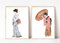 Din A4 Kunstdruck 2-teilig ungerahmt - Geishas Kimonos Geisha Schirm Japan Asien Aquarell Blau Rot Druck Poster Bild