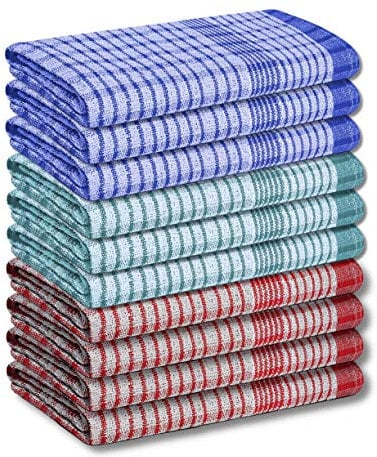 A & B TRADERS Wonderdry Tea Towels Kitchen Pack of 10, Cotton Absorbent Long Lasting Catering Bar Dish Towel (Mix Pack of 10)