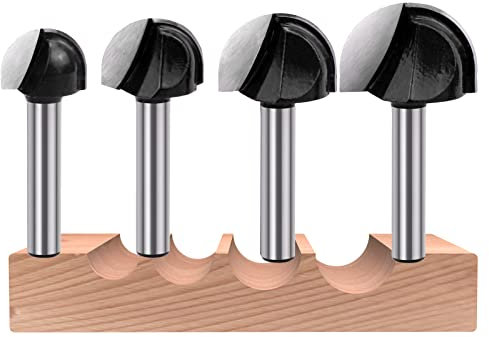 SUSOTA 1/4 Inch Shank Cove Box Router Bit Set - 5/8 3/4 7/8 1 Cutting Diameter Solid Carbide Double Flute Woodworking Tool 4 Pcs