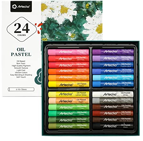 Artecho Ölpastellkreide 24er Set, lichtechte Farben, Sanfte Berührung, Einfaches Mischen und Schattieren, Ideal für Künstler, Hobbymaler, Schule.
