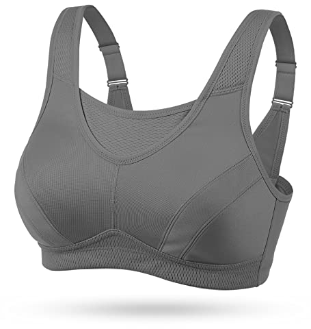 Wingslove Damen Sport BH ohne Bügel Nicht Gepolstert High Impact Bustier Halt Joggen BH (Grau 80C)