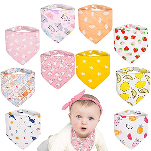 MOLENKY Lätzchen Mit 2 Verstellbaren Druckknöpfen, 10er Set, 100% Baumwolle Dreieckstuch für Junge Mädchen, Halstuch, Weiche & Absorbierende Halstücher Drool Lätzchen