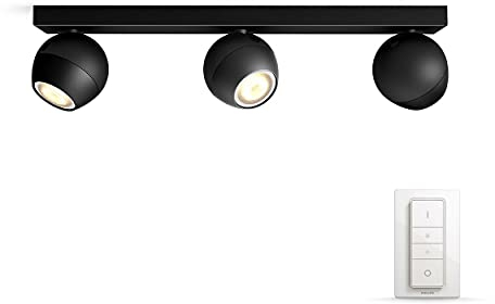 Philips Hue White Ambiance Buckram Spot 3 flg. schwarz 3x250lm inkl. Dimmschalter, dimmbar, alle Weißschattierungen, steuerbar via App, kompatibel mit Amazon Alexa (Echo, Echo Dot)