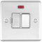 13A DP Switched Fuse Spur & Neon Light -SATIN STEEL & Grey Trim- 240V Mains Isolation - Decorative Kitchen/Interior Wall Face Plate – Oven/Cooker/Hob Appliance On/Off Switch