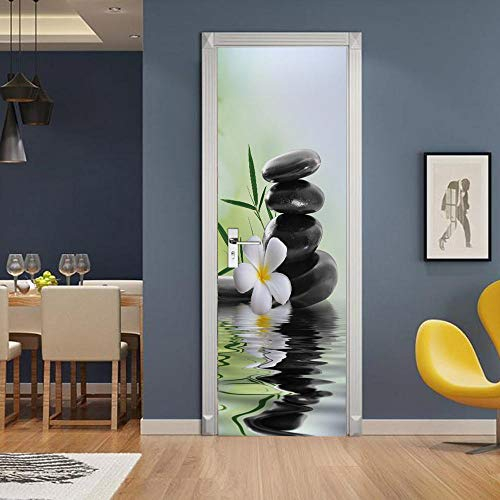 VIRANDA Türtapete 3D Selbstklebend TürPoster - Steine und Blumen - Fototapete Türfolie Abnehmbar Wandtapete Schlafzimmer Türaufkleber 90 x 200 cm