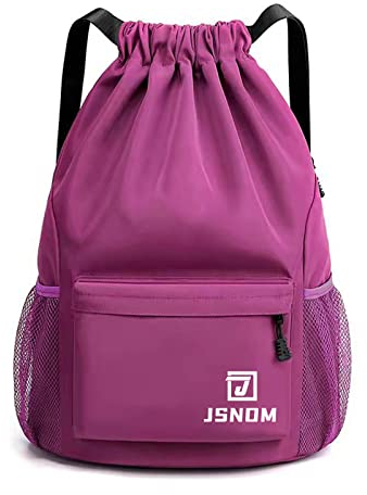 JSNOM Turnbeutel Kordelzug Wasserdicht Sportbeutel: Beutel Rucksack Groß mit Reißverschluß Innentasche Gymsack Gym Bag für Damen Herren (Violett)