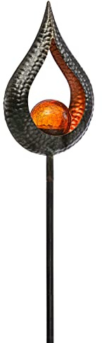 Dehner Solarstab Hammerschlag, Silber/dunkelgrau, 117 x 18 x 8 cm | warmweißes Licht, Metall/Glas/Kunststoff