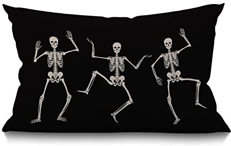 BGBDEIA Skull Cushion Cover Vintage Design Skeleton Funny Fashion Cool Black and White Autumn Home Decor Throw Pillow Covers Cotton Linen 12x20 Inch 30 x 50 cm