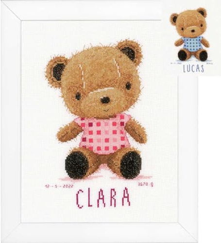 Vervaco Gezählter Kreuzstich Stickpackungen Stickset Baby Geburt Teddybär Wanddekoration Handarbeit Set für Erwachsene Kreatives Handwerk ca. 18 x 27 cm Geburt Geschenk Hausdeko